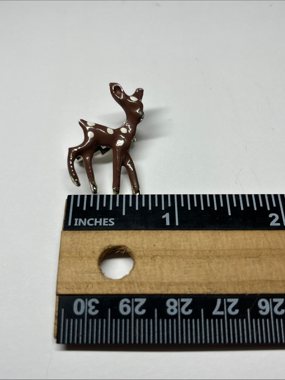 Brown Enamel Deer Fawn Pin with White Spots